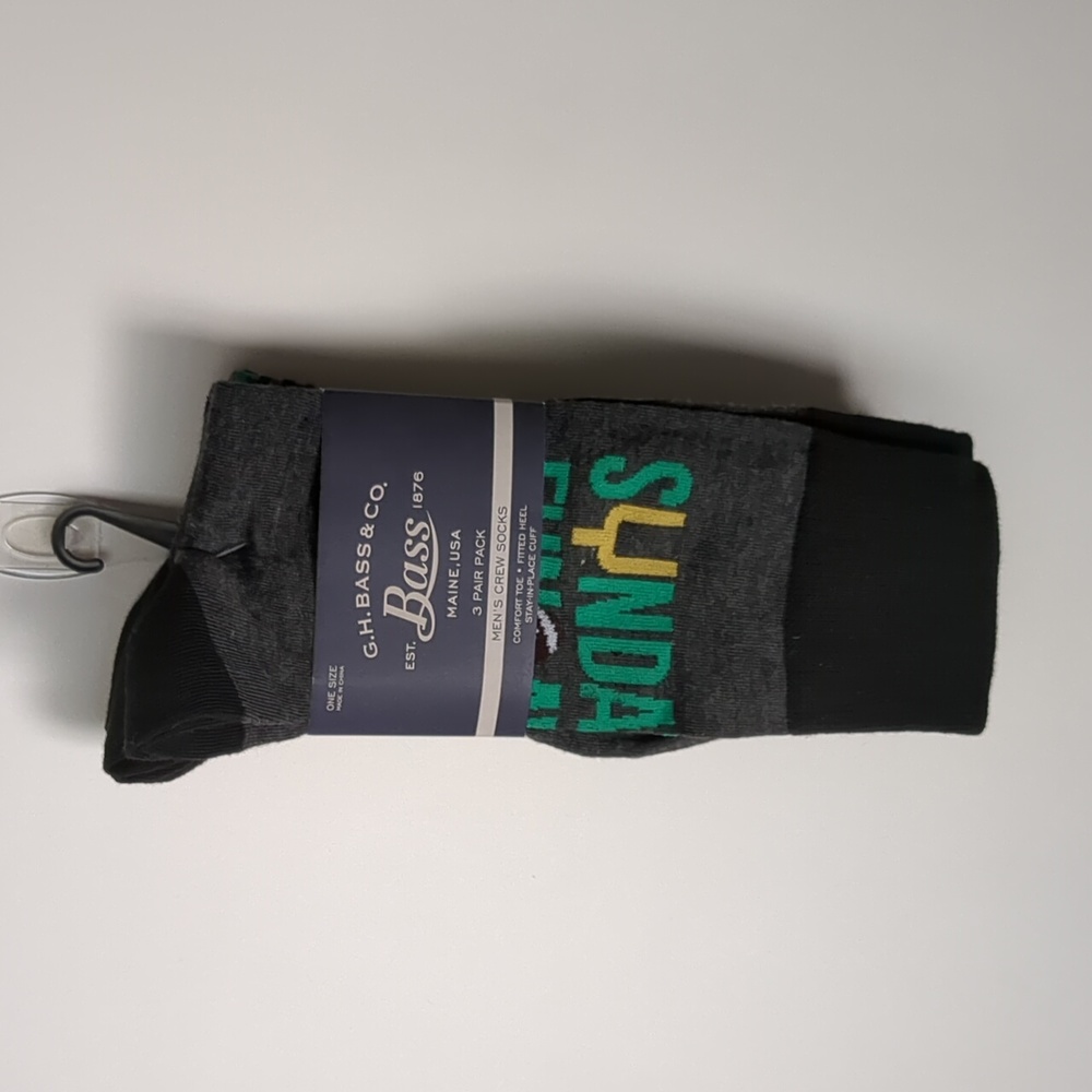 Bass Men's Crew Socks 3 pair pack football theme Father's Day gift